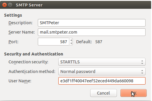 SMTP settings